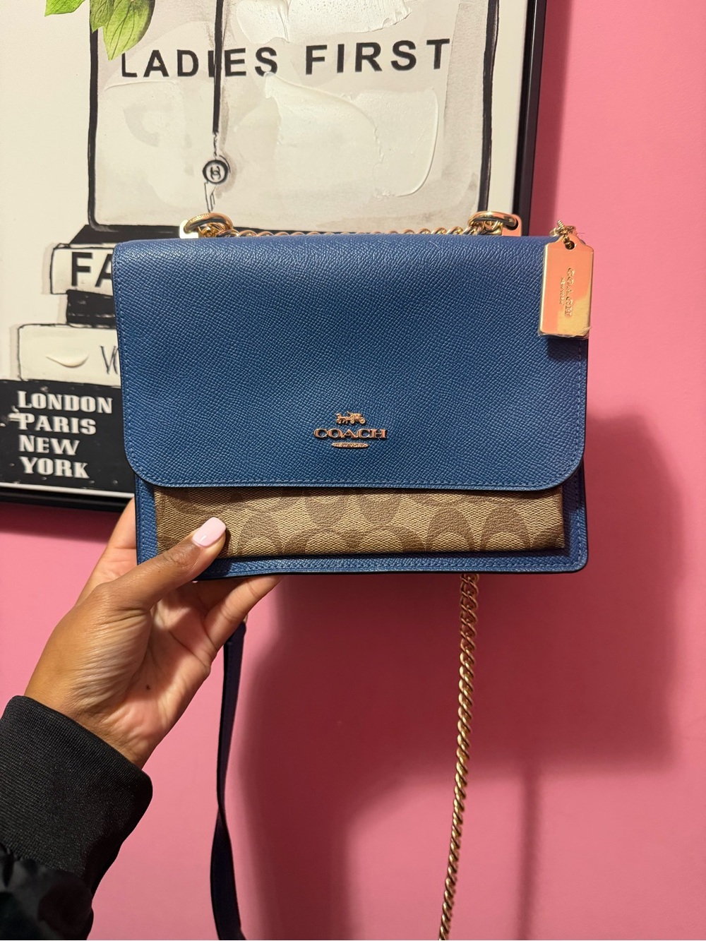 NWT Coach Klare Crossbody Signature Canvas Blue Khaki Gold Chain Bag 91019